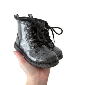 UGG Kids Sparky Glitter Black Combat Boots size 9